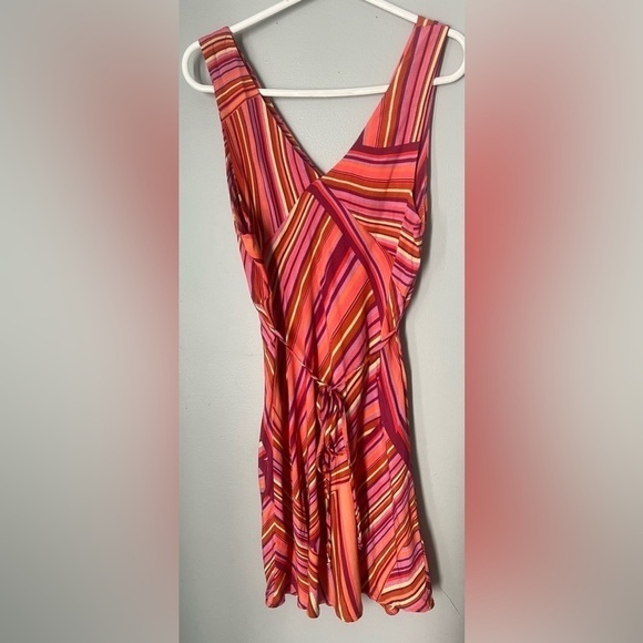 Wild Fable Sleeveless Orange Yellow Pink Striped Tie Back V-Neck Mini Dress M - Picture 5 of 13